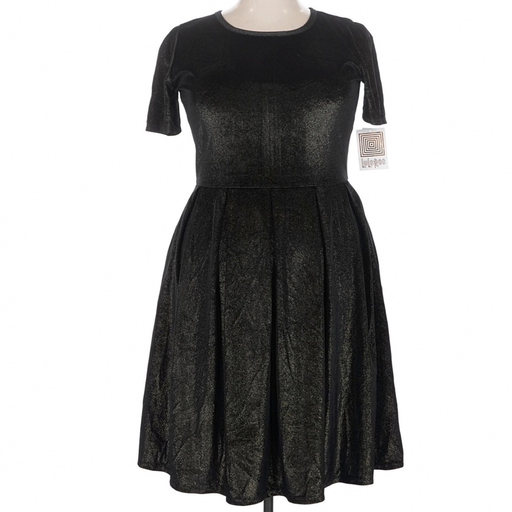 LuLaRoe Womens Amelia Dress Size 3XL Black Gold‎ Velvet Shimmer Elegant NWT